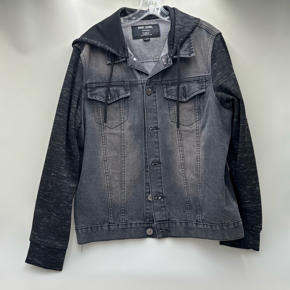 Vintage Navy Yard Paris Black Denim Jacket with Hood